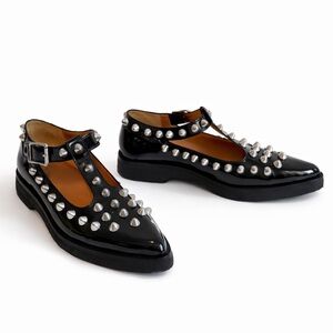 Marc Jacobs • The Studded T-Strap Mary Jane Flat Black Patent Leather | size 40